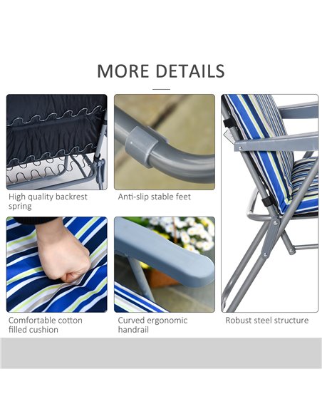 Outsunny Set of 2 Garden Sun Lounger Outdoor Reclining Seat Cushioned Seat Foldable Adjustable Recliner Blue and White - pic 14283 | FastDaddyshop