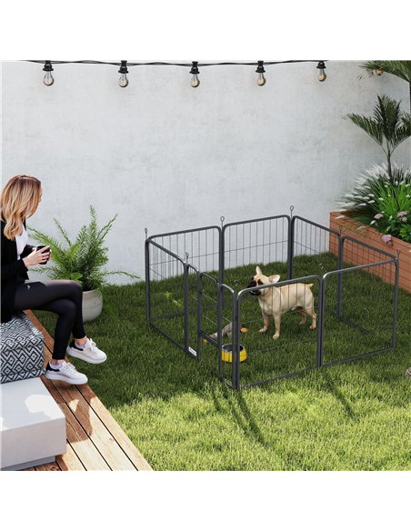 PawHut 8 Panels Heavy Duty Dog Playpen with Door Indoor Outdoor, for Small Dogs, 60cm High - pic 142830 | FastDaddyshop