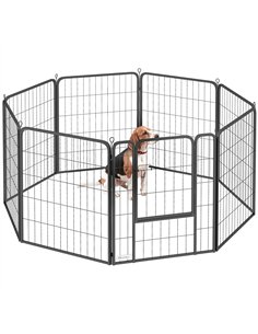 PawHut 8 Panels Heavy Duty Dog Playpen with Door Indoor Outdoor, for Medium Dogs, 80cm High