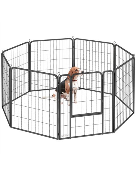 PawHut 8 Panels Heavy Duty Dog Playpen with Door Indoor Outdoor, for Medium Dogs, 80cm High - pic 142832 | FastDaddyshop