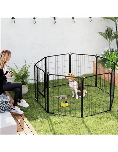 PawHut 8 Panels Heavy Duty Dog Playpen with Door Indoor Outdoor, for Medium Dogs, 80cm High