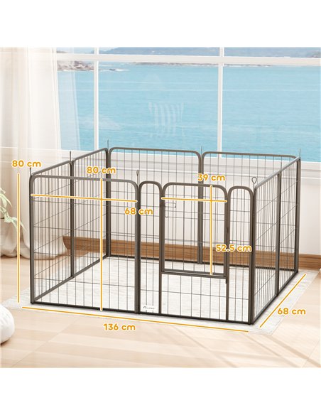 PawHut 8 Panels Heavy Duty Dog Playpen with Door Indoor Outdoor, for Medium Dogs, 80cm High - pic 142834 | FastDaddyshop