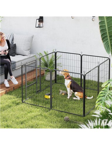 PawHut 8 Panels Heavy Duty Dog Playpen with Door Indoor Outdoor, for Medium Dogs, 80cm High