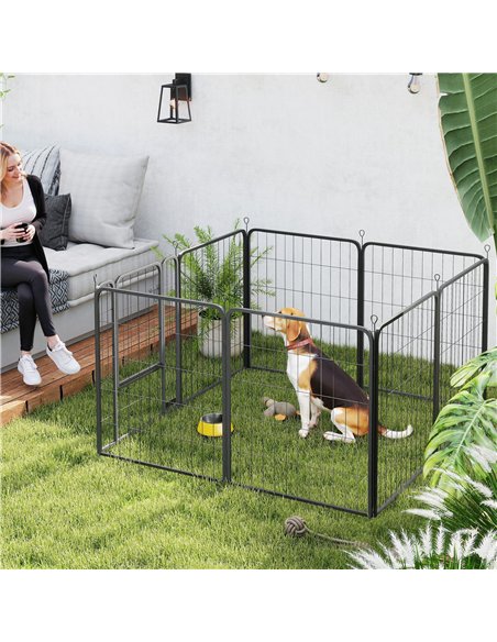 PawHut 8 Panels Heavy Duty Dog Playpen with Door Indoor Outdoor, for Medium Dogs, 80cm High - pic 142839 | FastDaddyshop