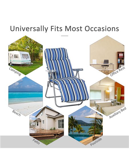 Outsunny Set of 2 Garden Sun Lounger Outdoor Reclining Seat Cushioned Seat Foldable Adjustable Recliner Blue and White - pic 14284 | FastDaddyshop