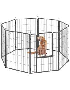 PawHut 8 Panels Heavy Duty Dog Playpen with Door Indoor Outdoor, for Large Dogs, 100cm High