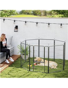 PawHut 8 Panels Heavy Duty Dog Playpen with Door Indoor Outdoor, for Large Dogs, 100cm High 2