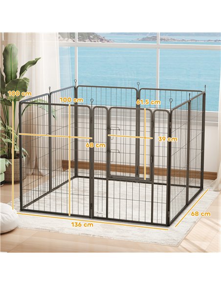 PawHut 8 Panels Heavy Duty Dog Playpen with Door Indoor Outdoor, for Large Dogs, 100cm High - pic 142843 | FastDaddyshop