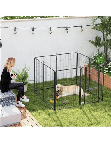 PawHut 8 Panels Heavy Duty Dog Playpen with Door Indoor Outdoor, for Large Dogs, 100cm High