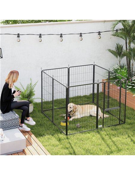 PawHut 8 Panels Heavy Duty Dog Playpen with Door Indoor Outdoor, for Large Dogs, 100cm High - pic 142848 | FastDaddyshop