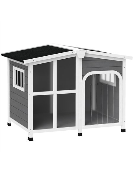 PawHut Wooden Dog Kennel with Removable Floor, Asphalt and Openable Roof, Giant Window for Large Dogs, Charcoal Grey - pic 142859 | FastDaddyshop