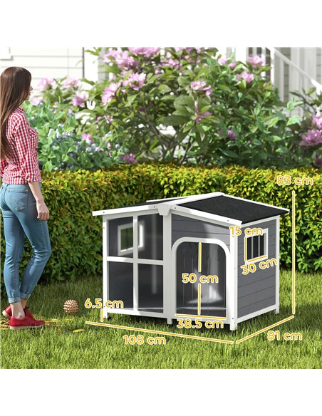 PawHut Wooden Dog Kennel with Removable Floor, Asphalt and Openable Roof, Giant Window for Large Dogs, Charcoal Grey - pic 142861 | FastDaddyshop