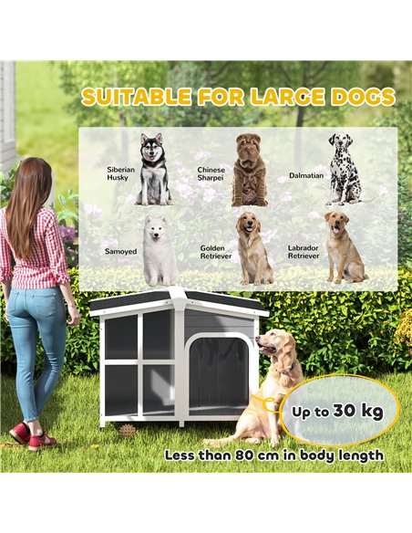 PawHut Wooden Dog Kennel with Removable Floor, Asphalt and Openable Roof, Giant Window for Large Dogs, Charcoal Grey - pic 142862 | FastDaddyshop