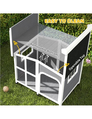 PawHut Wooden Dog Kennel with Removable Floor, Asphalt and Openable Roof, Giant Window for Large Dogs, Charcoal Grey