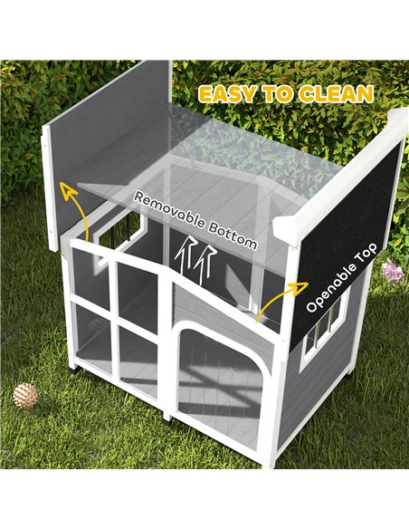 PawHut Wooden Dog Kennel with Removable Floor, Asphalt and Openable Roof, Giant Window for Large Dogs, Charcoal Grey - pic 142863 | FastDaddyshop