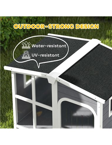 PawHut Wooden Dog Kennel with Removable Floor, Asphalt and Openable Roof, Giant Window for Large Dogs, Charcoal Grey