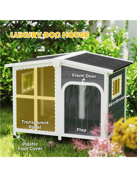 PawHut Wooden Dog Kennel with Removable Floor, Asphalt and Openable Roof, Giant Window for Large Dogs, Charcoal Grey - pic 142866 | FastDaddyshop