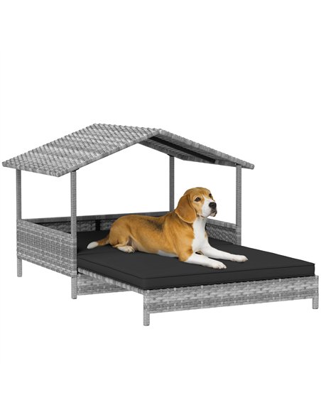 PawHut Extendable Elevated Dog Bed, Rattan Dog House, with Water-Resistant Roof, Removable Cushion, Charcoal Grey - pic 142868 | FastDaddyshop
