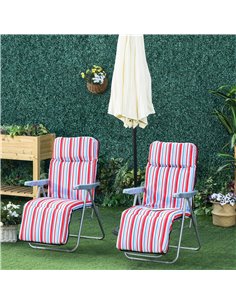 Outsunny Set of 2 Foldable Garden Sun Lounger, Outdoor Reclining Seat, Red and White 2