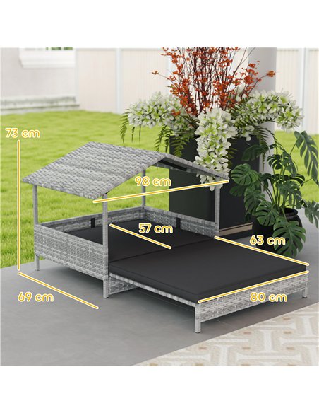 PawHut Extendable Elevated Dog Bed, Rattan Dog House, with Water-Resistant Roof, Removable Cushion, Charcoal Grey - pic 142870 | FastDaddyshop