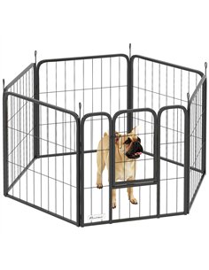 PawHut 6 Panels Heavy Duty Dog Playpen with Secure Door, for Indoor Outdoor, for Garden, Camping, 60cm High
