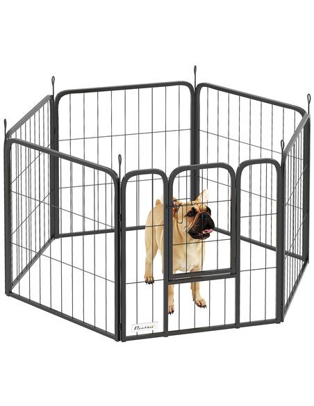 PawHut 6 Panels Heavy Duty Dog Playpen with Secure Door, for Indoor Outdoor, for Garden, Camping, 60cm High - pic 142877 | FastDaddyshop