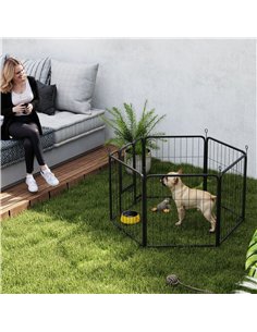 PawHut 6 Panels Heavy Duty Dog Playpen with Secure Door, for Indoor Outdoor, for Garden, Camping, 60cm High 2