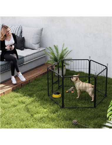 PawHut 6 Panels Heavy Duty Dog Playpen with Secure Door, for Indoor Outdoor, for Garden, Camping, 60cm High