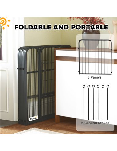 PawHut 6 Panels Heavy Duty Dog Playpen with Secure Door, for Indoor Outdoor, for Garden, Camping, 60cm High
