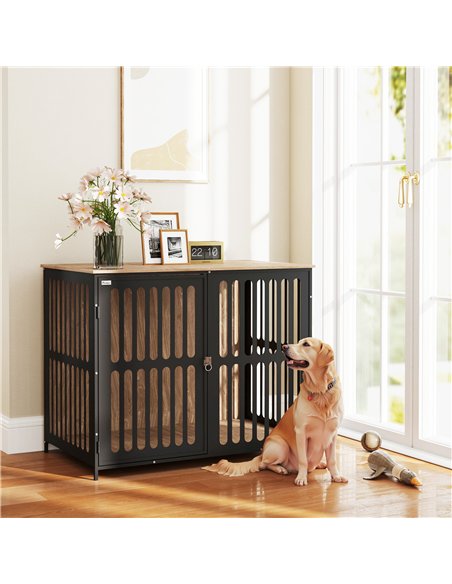 PawHut Dog Crate Furniture with Anti-Chew Resistant Mesh, Anti-Escape Single Door, for Large Dogs, 100 x 60 x 81.5 cm - pic 142887 | FastDaddyshop