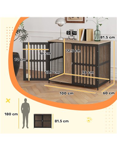 PawHut Dog Crate Furniture with Anti-Chew Resistant Mesh, Anti-Escape Single Door, for Large Dogs, 100 x 60 x 81.5 cm