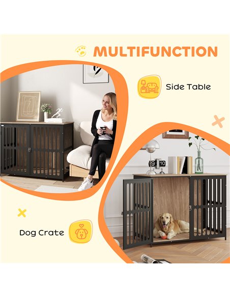 PawHut Dog Crate Furniture with Anti-Chew Resistant Mesh, Anti-Escape Single Door, for Large Dogs, 100 x 60 x 81.5 cm - pic 142889 | FastDaddyshop