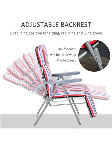 Outsunny Set of 2 Garden Sun Lounger Outdoor Reclining Seat Cushioned Seat Foldable Adjustable Recliner Red and White