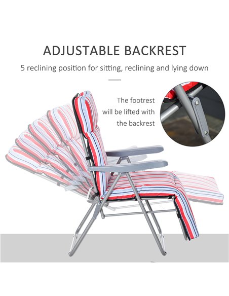 Outsunny Set of 2 Garden Sun Lounger Outdoor Reclining Seat Cushioned Seat Foldable Adjustable Recliner Red and White - pic 14289 | FastDaddyshop