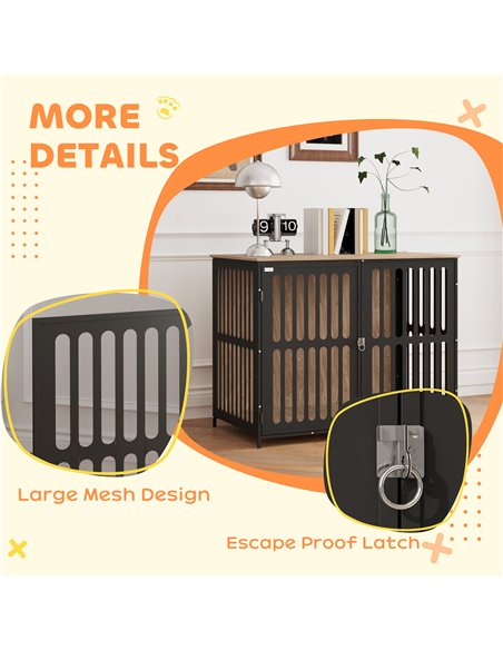 PawHut Dog Crate Furniture with Anti-Chew Resistant Mesh, Anti-Escape Single Door, for Large Dogs, 100 x 60 x 81.5 cm - pic 142890 | FastDaddyshop