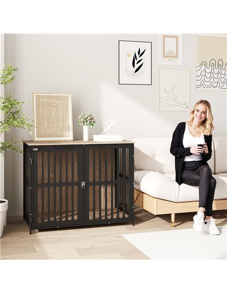 PawHut Dog Crate Furniture with Anti-Chew Resistant Mesh, Anti-Escape Single Door, for Large Dogs, 100 x 60 x 81.5 cm - pic 142894 | FastDaddyshop