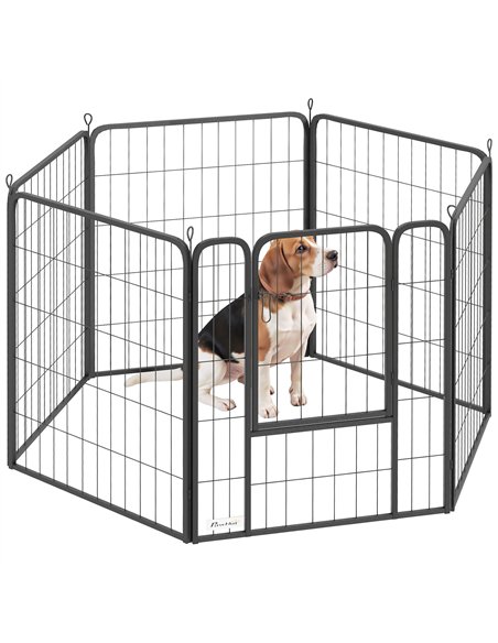 PawHut 6 Panels Heavy Duty Dog Playpen with Secure Door, for Indoor Outdoor, for Garden, Camping, 80cm High - pic 142895 | FastDaddyshop