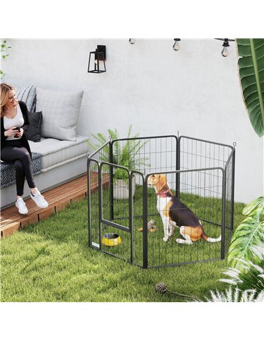 PawHut 6 Panels Heavy Duty Dog Playpen with Secure Door, for Indoor Outdoor, for Garden, Camping, 80cm High