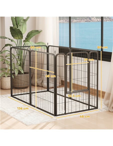 PawHut 6 Panels Heavy Duty Dog Playpen with Secure Door, for Indoor Outdoor, for Garden, Camping, 80cm High - pic 142897 | FastDaddyshop