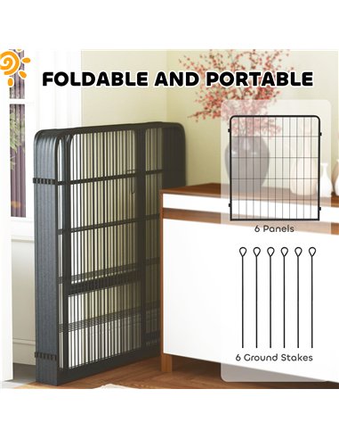 PawHut 6 Panels Heavy Duty Dog Playpen with Secure Door, for Indoor Outdoor, for Garden, Camping, 80cm High