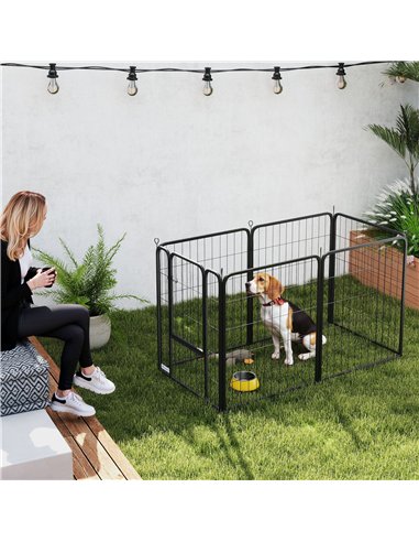 PawHut 6 Panels Heavy Duty Dog Playpen with Secure Door, for Indoor Outdoor, for Garden, Camping, 80cm High