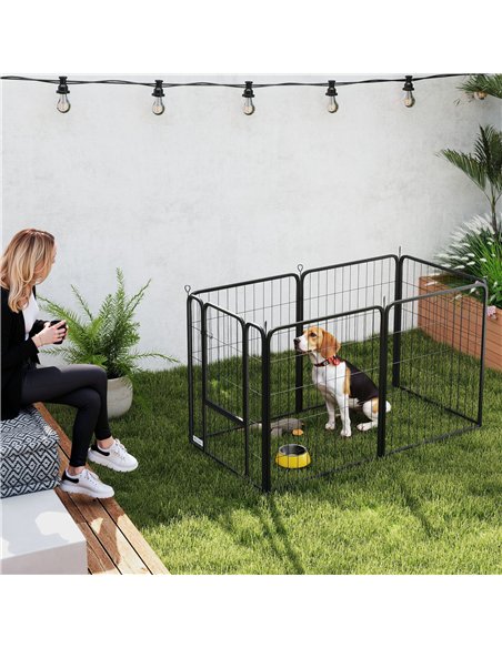 PawHut 6 Panels Heavy Duty Dog Playpen with Secure Door, for Indoor Outdoor, for Garden, Camping, 80cm High - pic 142902 | FastDaddyshop