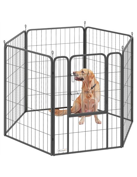 PawHut 6 Panels Heavy Duty Dog Playpen with Secure Door, for Indoor Outdoor, for Garden, Camping, 100cm High - pic 142904 | FastDaddyshop