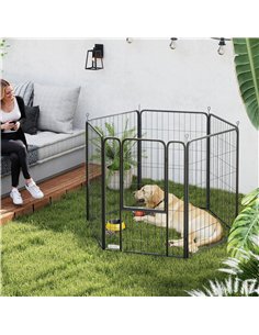 PawHut 6 Panels Heavy Duty Dog Playpen with Secure Door, for Indoor Outdoor, for Garden, Camping, 100cm High 2