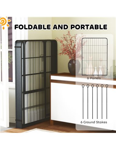 PawHut 6 Panels Heavy Duty Dog Playpen with Secure Door, for Indoor Outdoor, for Garden, Camping, 100cm High