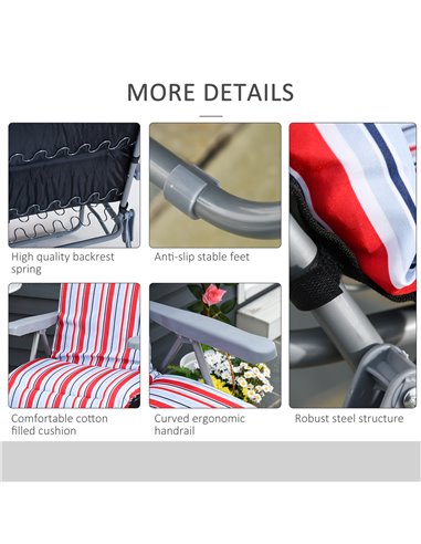 Outsunny Set of 2 Garden Sun Lounger Outdoor Reclining Seat Cushioned Seat Foldable Adjustable Recliner Red and White