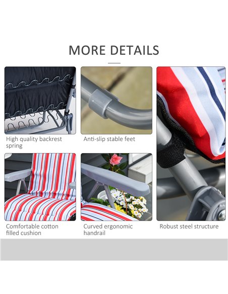 Outsunny Set of 2 Garden Sun Lounger Outdoor Reclining Seat Cushioned Seat Foldable Adjustable Recliner Red and White - pic 14291 | FastDaddyshop