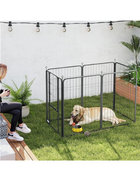 PawHut 6 Panels Heavy Duty Dog Playpen with Secure Door, for Indoor Outdoor, for Garden, Camping, 100cm High - pic 142911 | FastDaddyshop