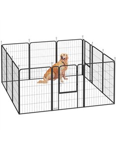 PawHut 12 Panels Heavy Duty Dog Playpen with Doors, for Large Dogs, 100cm High, Black