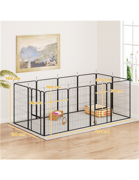 PawHut 12 Panels Heavy Duty Dog Playpen with Doors, for Large Dogs, 100cm High, Black - pic 142915 | FastDaddyshop